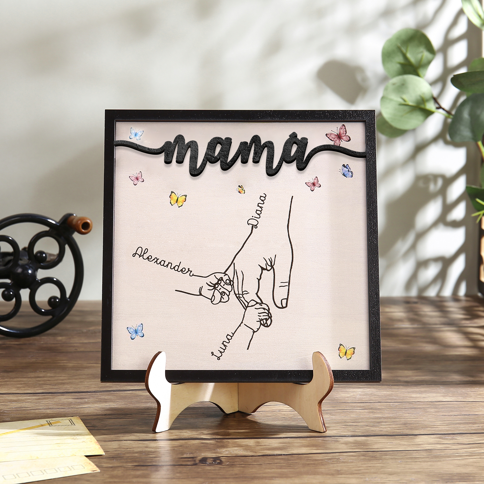 A mi mamá-Adorno 2-7 nombres personalizados decoración de madera mano con manitos-Jessemade ES