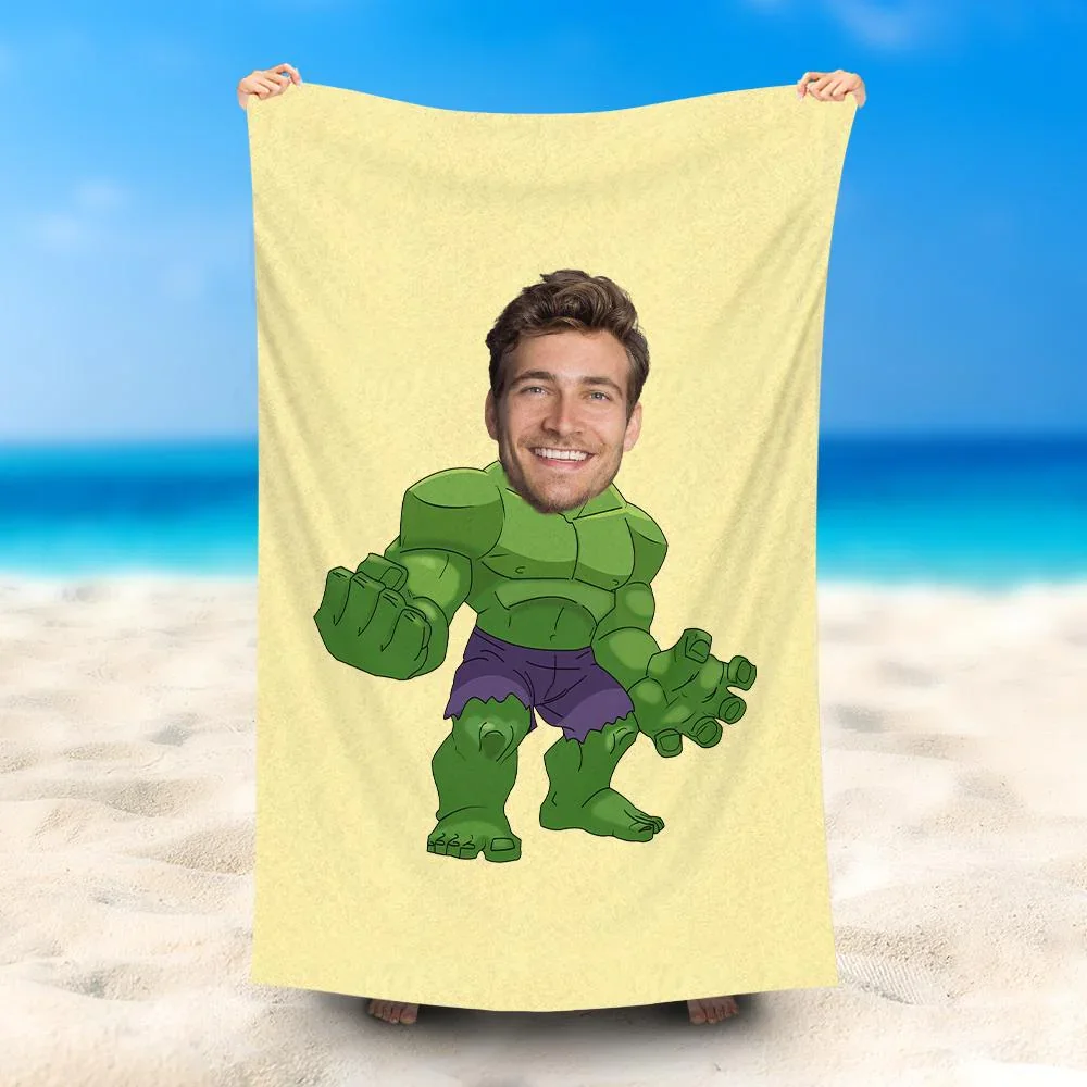 Toallas de Playa Personalizadas con 1 foto de Hulk