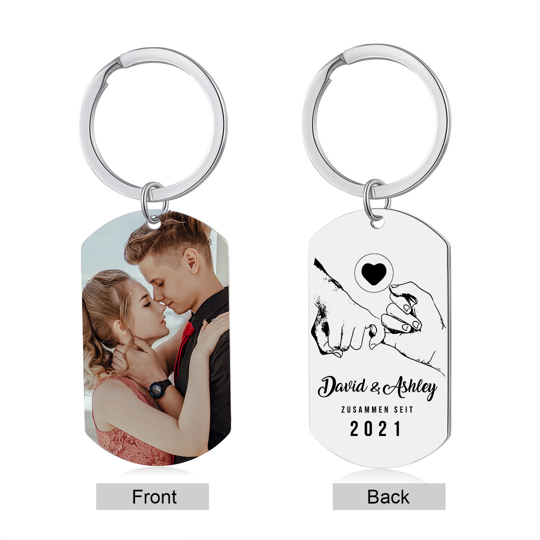 Llavero dedos cogidos personalizado con 2 nombres, texto, año y 1 foto para pareja-Jessemade ES