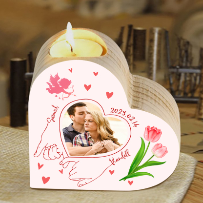 Candelero de madera para pareja con foto sin vela personalizado con nombres y fecha-Jessemade ES