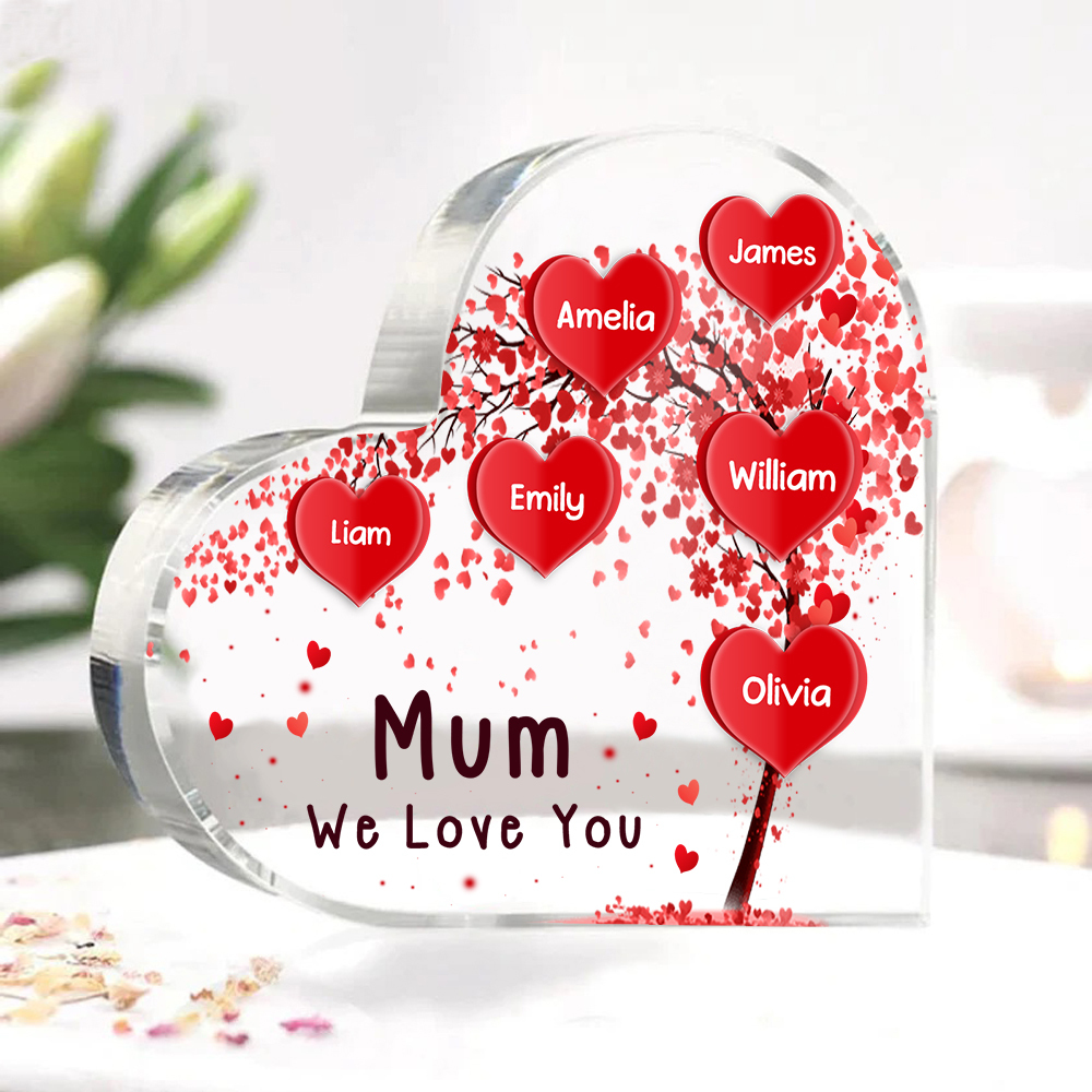 A mi mamá/abuela-Placa de acrílico "Corazones" en forma de corazón 6 nombres y 1 texto personalizados-Jessemade ES
