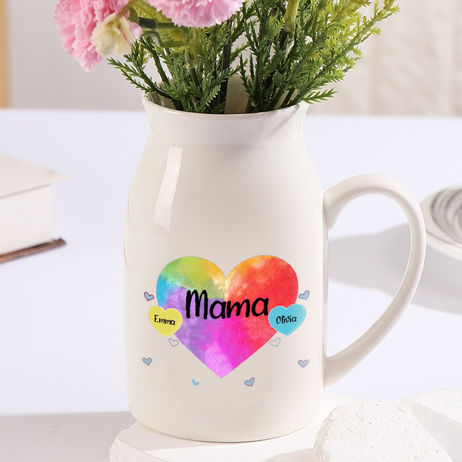 Florero de cerámica corazones 2-8 nombres personalizados con texto decoración del hogar-Jessemade ES
