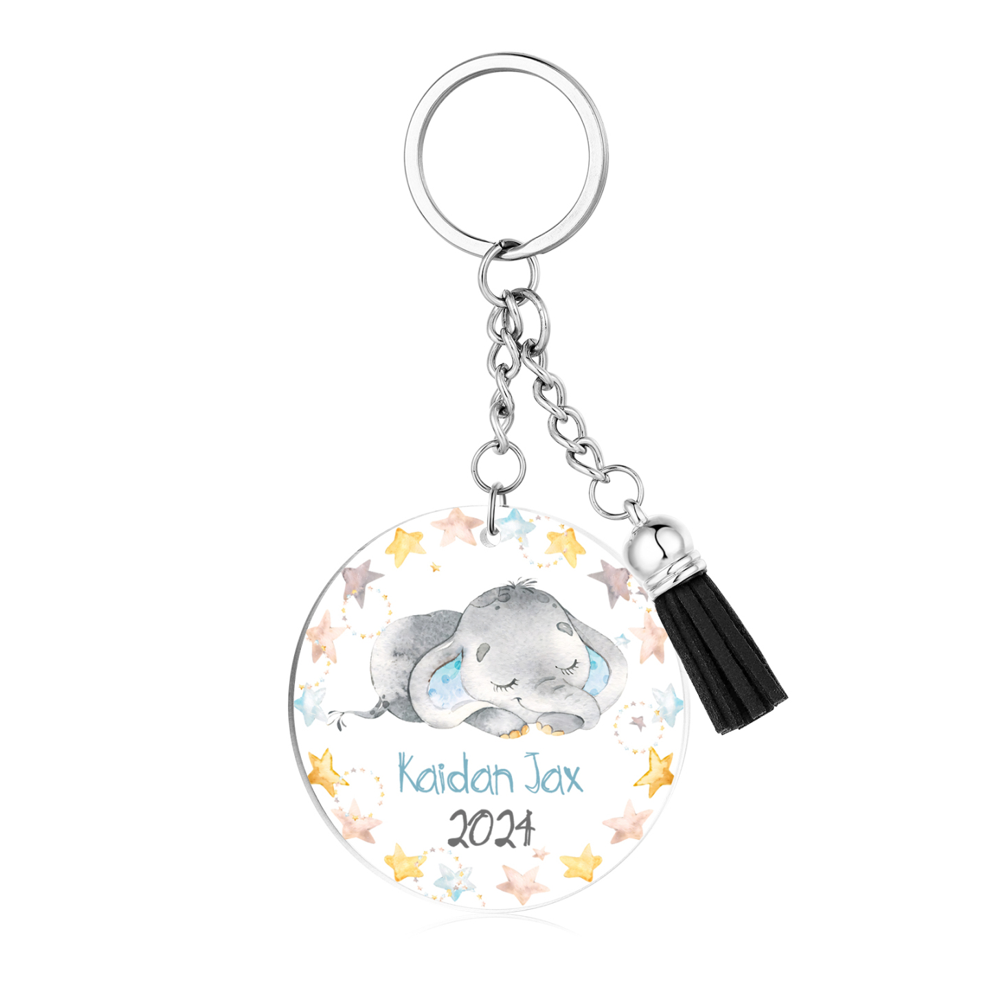 Llavero redondo de acrílico con animales para niñit@s personalizado con 1 nombre y año-Jessemade ES