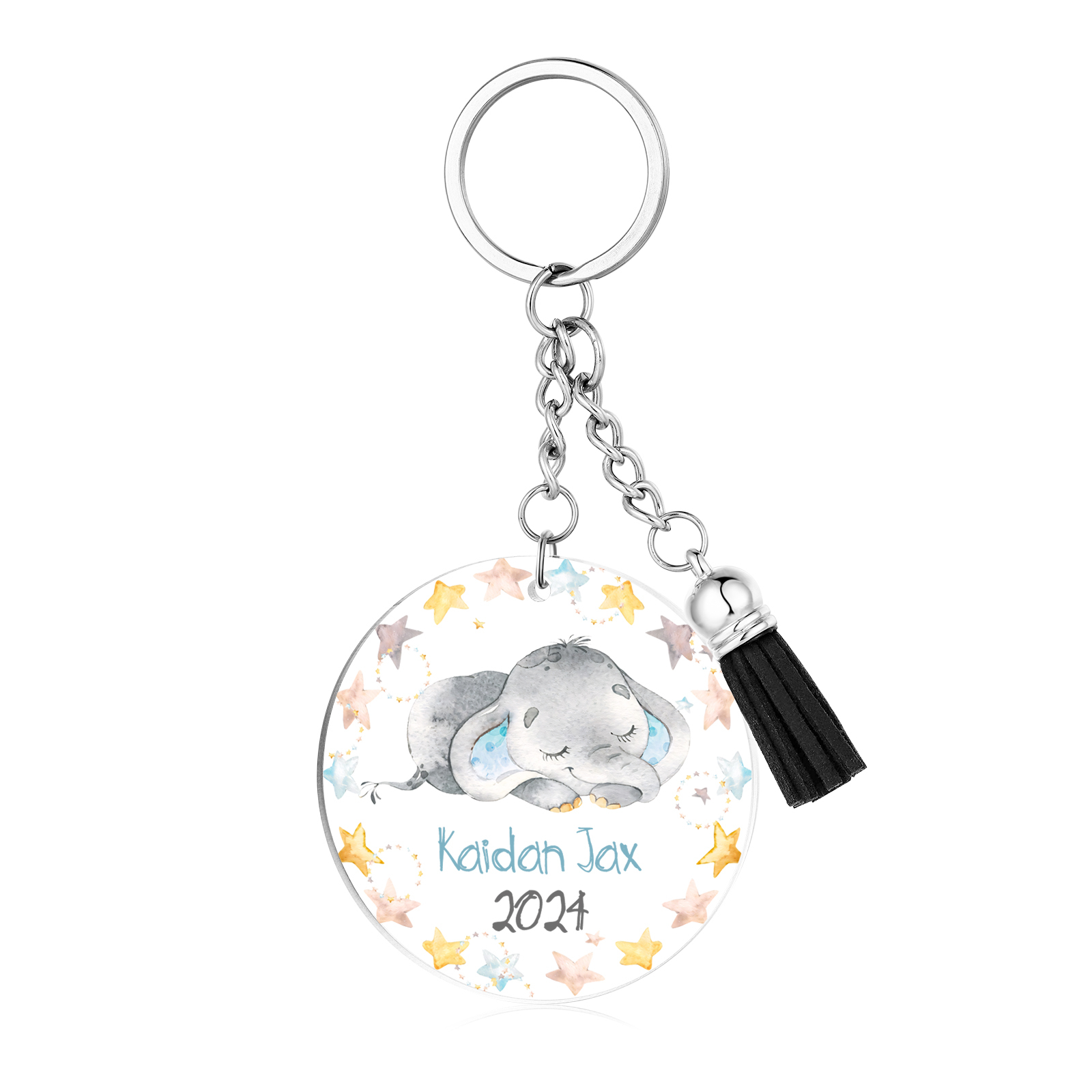 Llavero redondo de acrílico con animales para niñit@s personalizado con 1 nombre y año-Jessemade ES