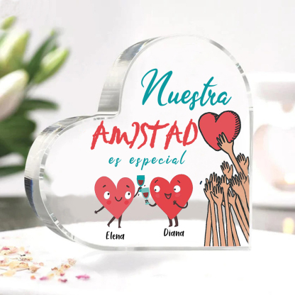 Placa de acrílico en forma de corazón para amiga con 2 nombres personalizados-Jessemade ES