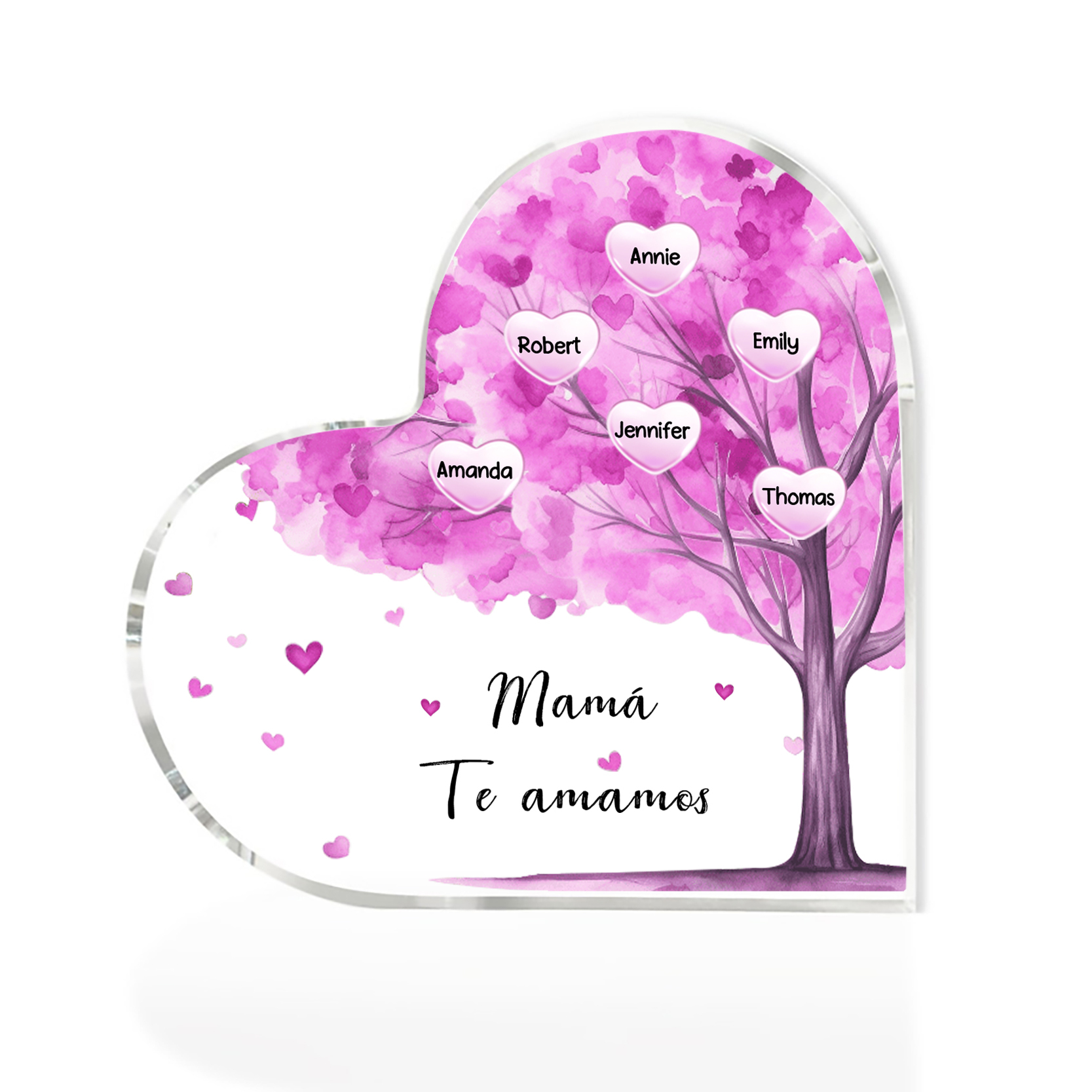 A mi mamá/abuela-Placa de acrílico "Árbol" en forma de corazón 6 nombres y 1 texto personalizados-Jessemade ES
