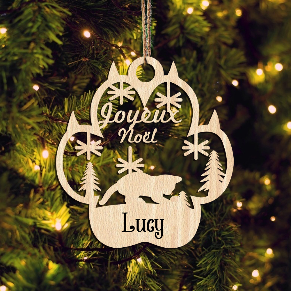 Navidad-Ornamento navideño de pata de gato con 1 nombre personalizado