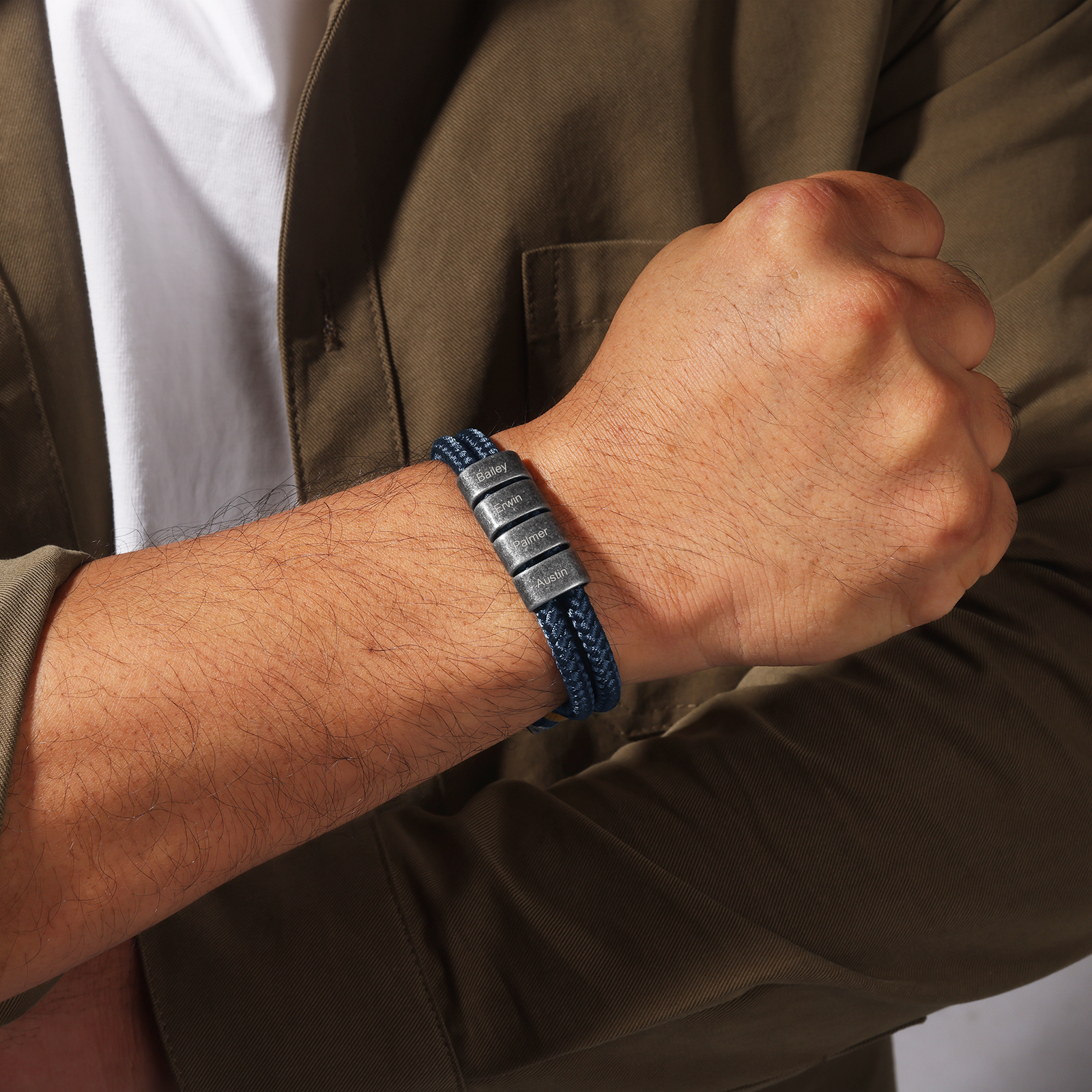 2-4 Nombres Personalizados Pulsera de Cuerda Turquí Aros de Acero Inoxidable-Jessemade ES