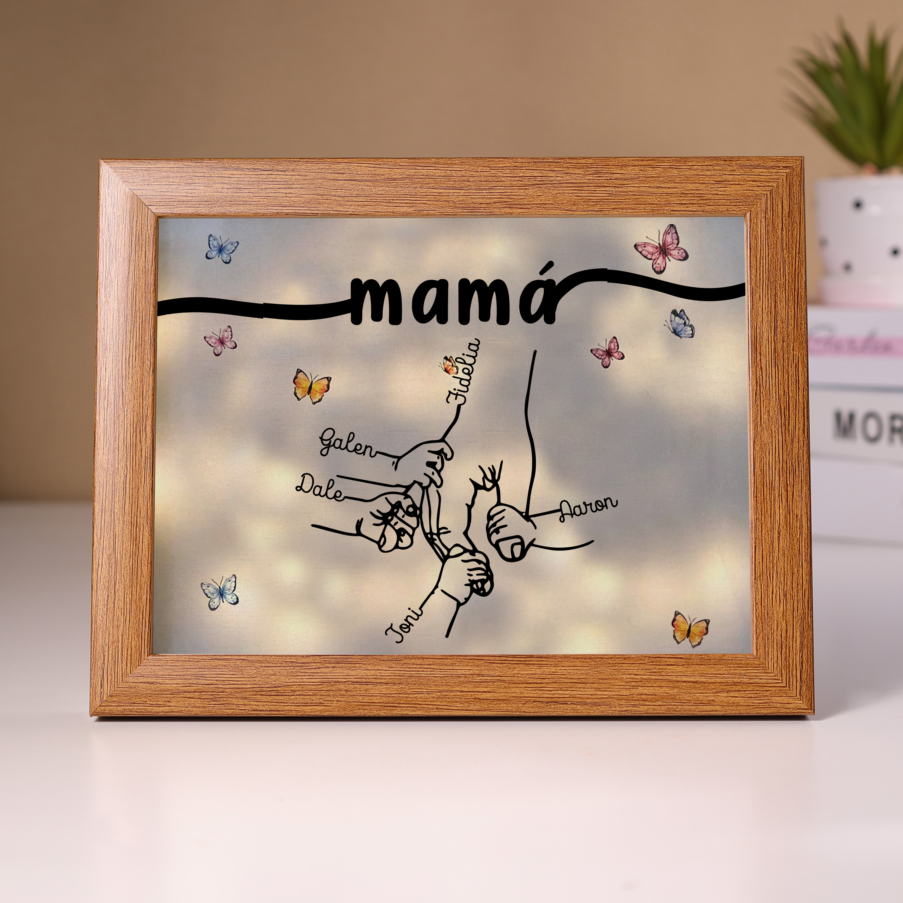 A mi mamá-Marco de 2-7 nombres y 1 texto personalizados de madera-Jessemade ES