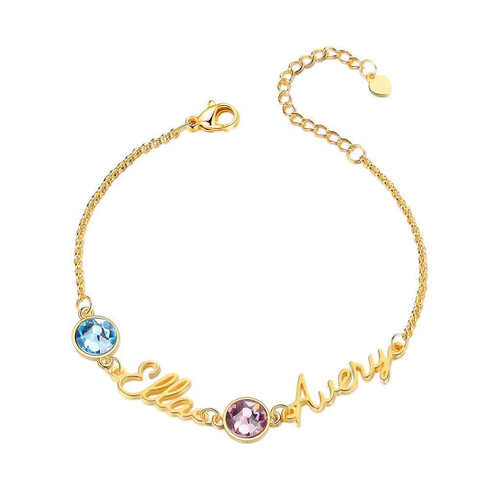 Pulsera personalizada de 1-5 nombres con 1-5 piedras de nacimiento-Jessemade ES