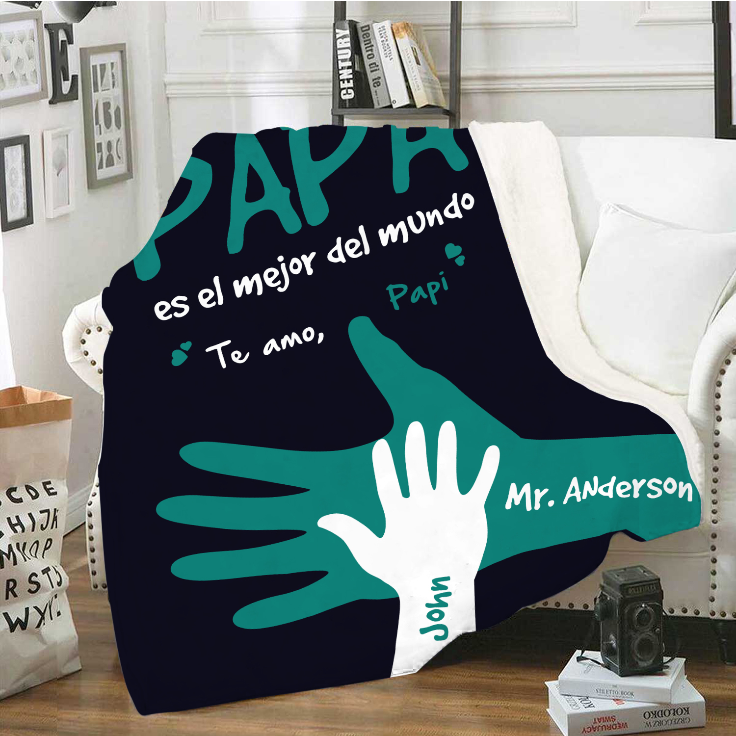 A mi padre-Manta de buen calidad de mano y manito personalizada con 2 nombres-Jessemade ES