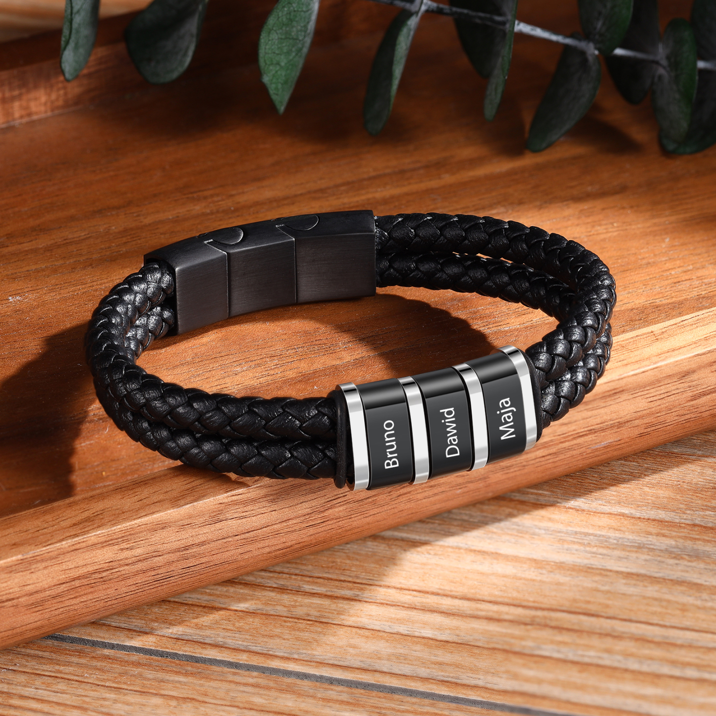 Pulsera de cuero trenzado con 1-5 nombres personalizados para hombre-Jessemade ES