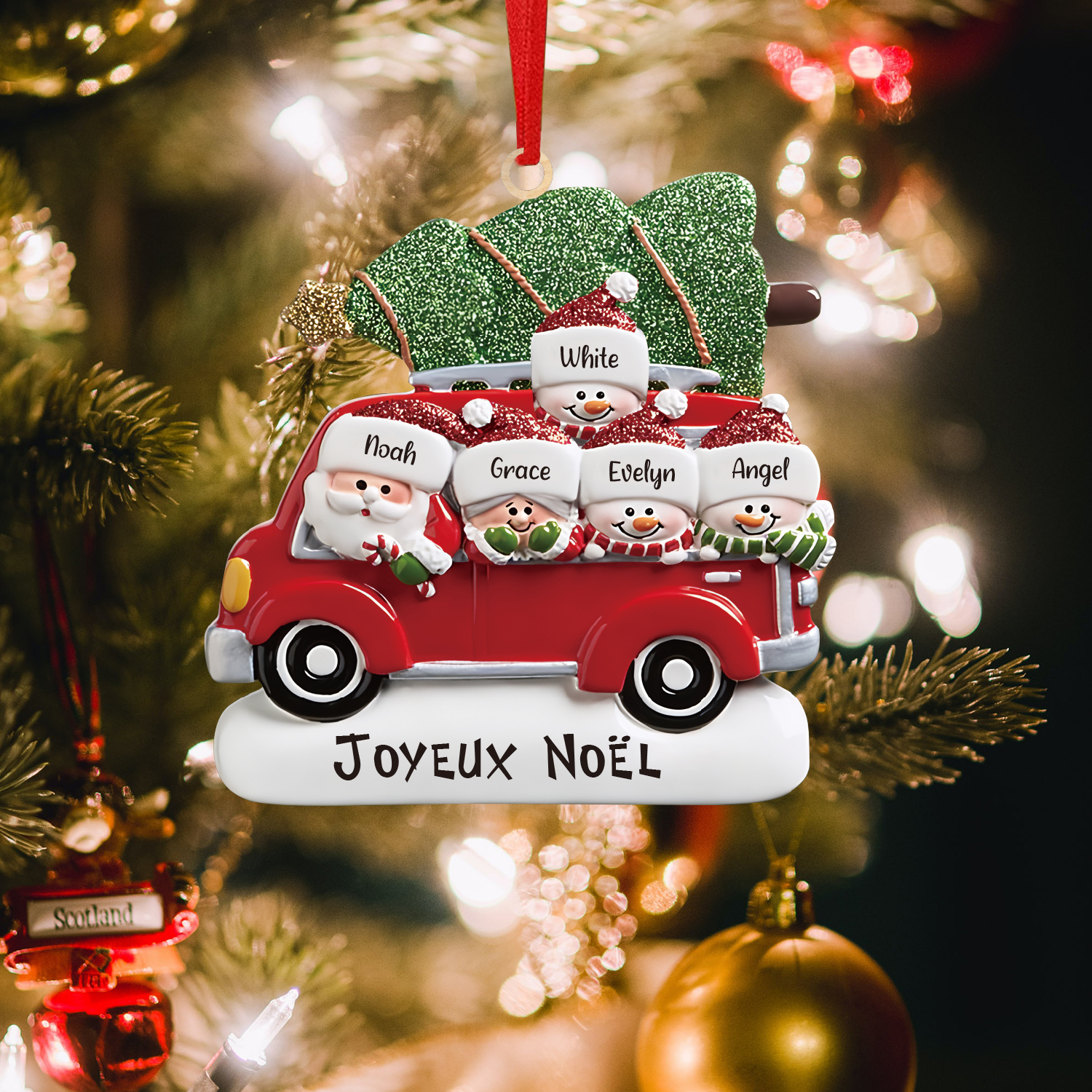 Navidad-Ornamento muñecos navideño de madera Papá Noel y niños texto y 5 nombres personalizados adorno del árbol-Jessemade ES