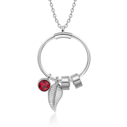 Collar con colgante de 1 piedra de nacimiento y 2 círculos de 2 nombres personalizados-Jessemade ES