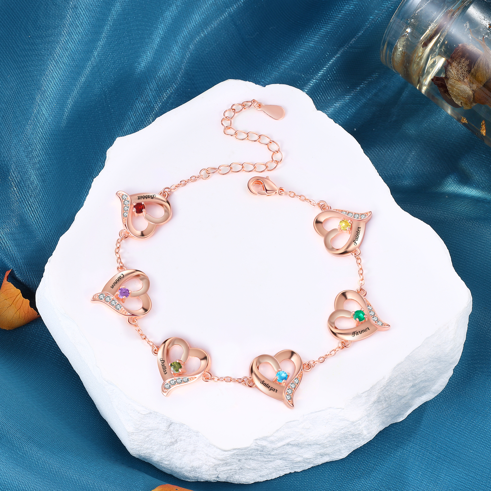 Pulsera 1-7 nombres y piedras personalizados con dije de corazón-Jessemade ES