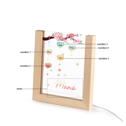 A mi mamá/abuela-Lámpara Personalizada con 2-8 Nombres y Texto "árbol y corazones" 3D Ilusión Luz de Noche-Jessemade ES