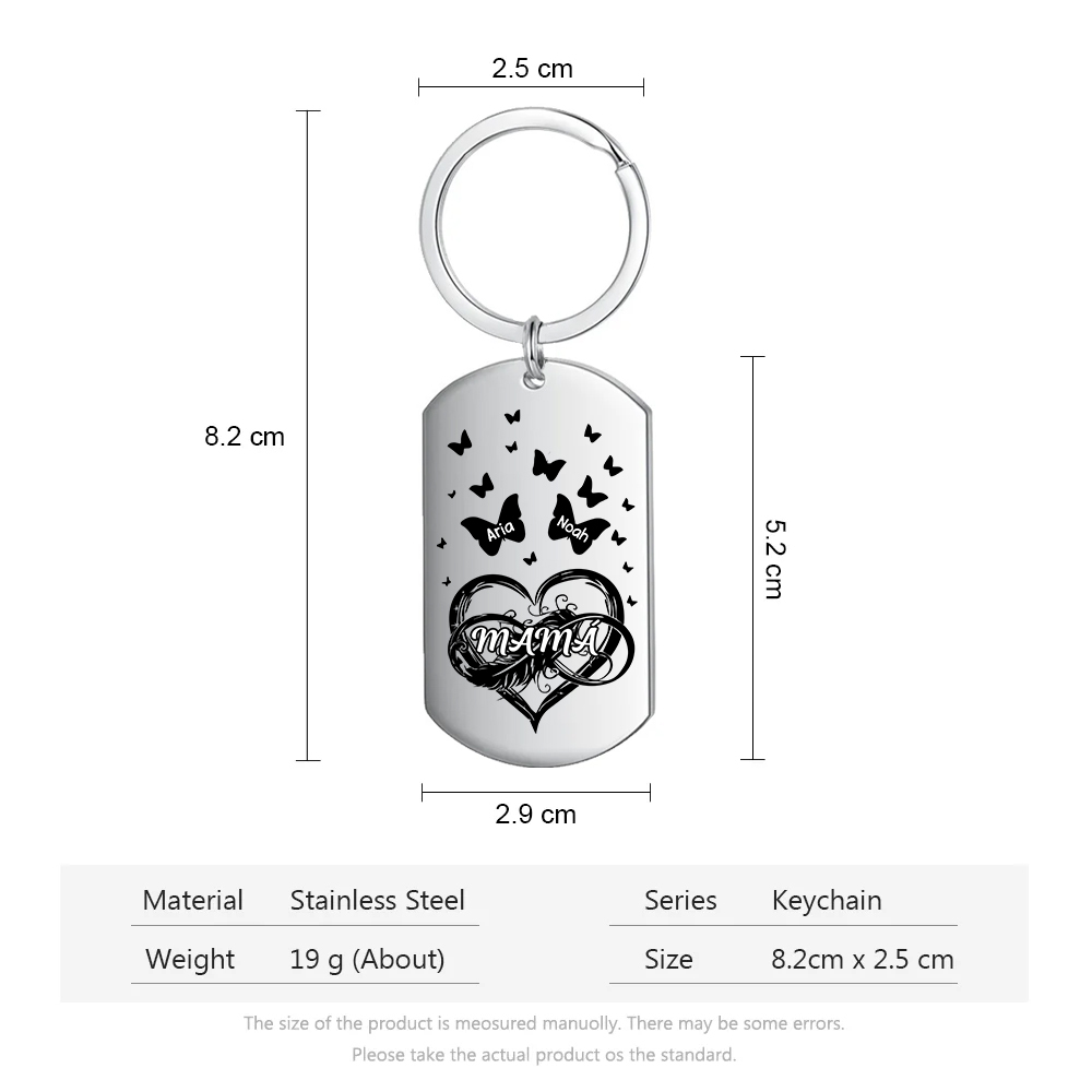 A mi mamá-Llavero 2-6 Nombres Personalizados CORAZÓN Y MARIPOSAS-Jessemade ES