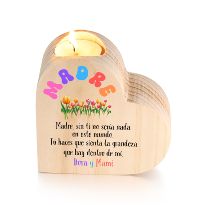 A mi mamá-Candelero con texto personalizado en forma de corazón de madera sin candela-Jessemade ES