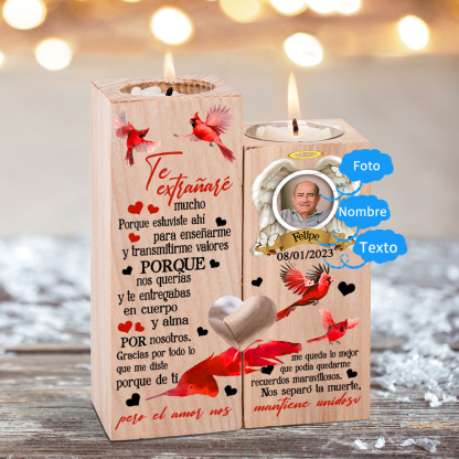 Candelero de dos piezas en memoria de ser querido de madera nombre, foto y año personalizados sin vela-Jessemade ES
