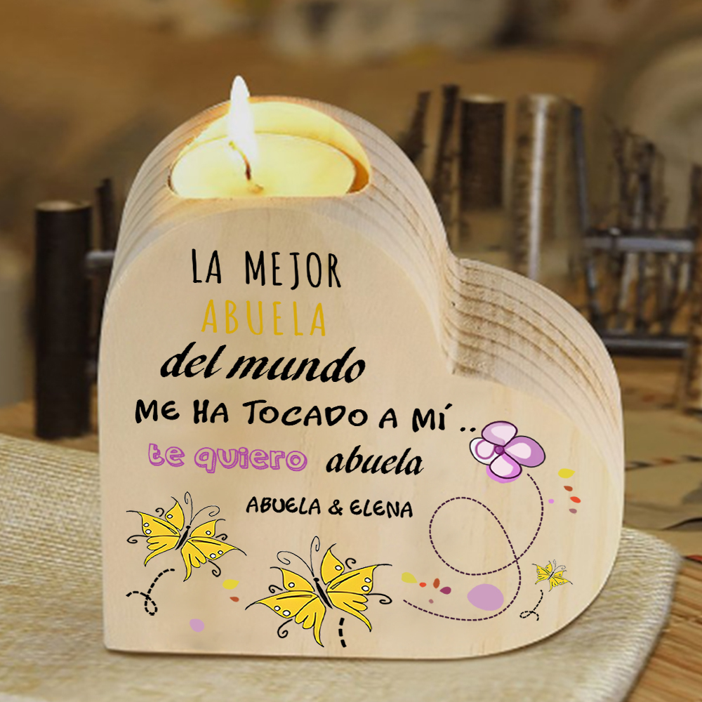 A mi abuela - Candelero de madera sin vela Mariposas 2 nombres personalizados-Jessemade ES