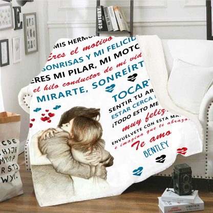 A mi amor-Manta de buen calidad con frase amoroso y personalizada con 1 nombre-Jessemade ES