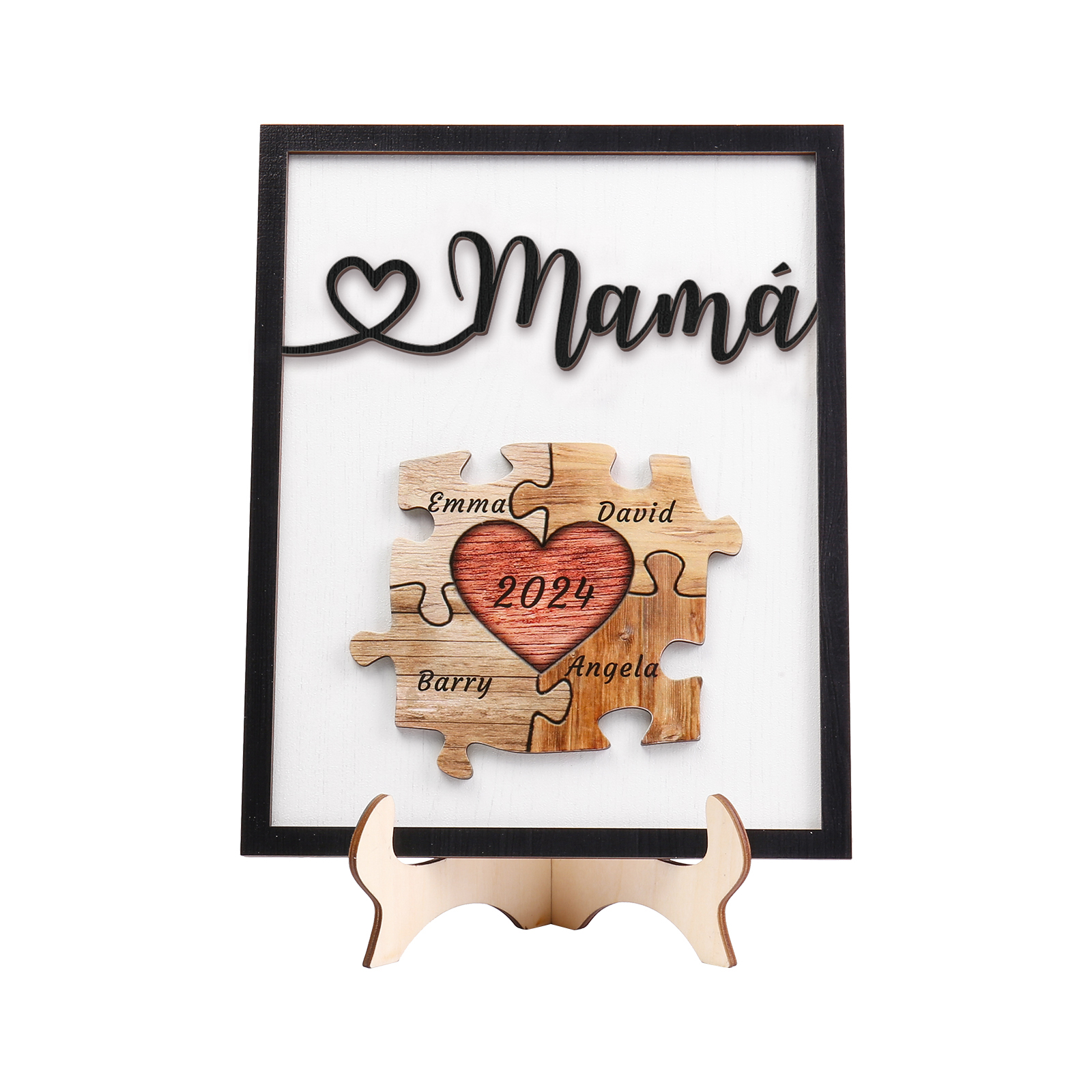 A mi mamá-Adorno 2-6 nombres y año personalizados decoración de madera rompecabezas-Jessemade ES