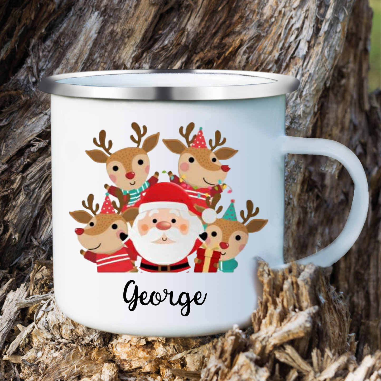 Navidad-Taza Papá Noel y renos para niños con 1 nombre personalizado-Jessemade ES