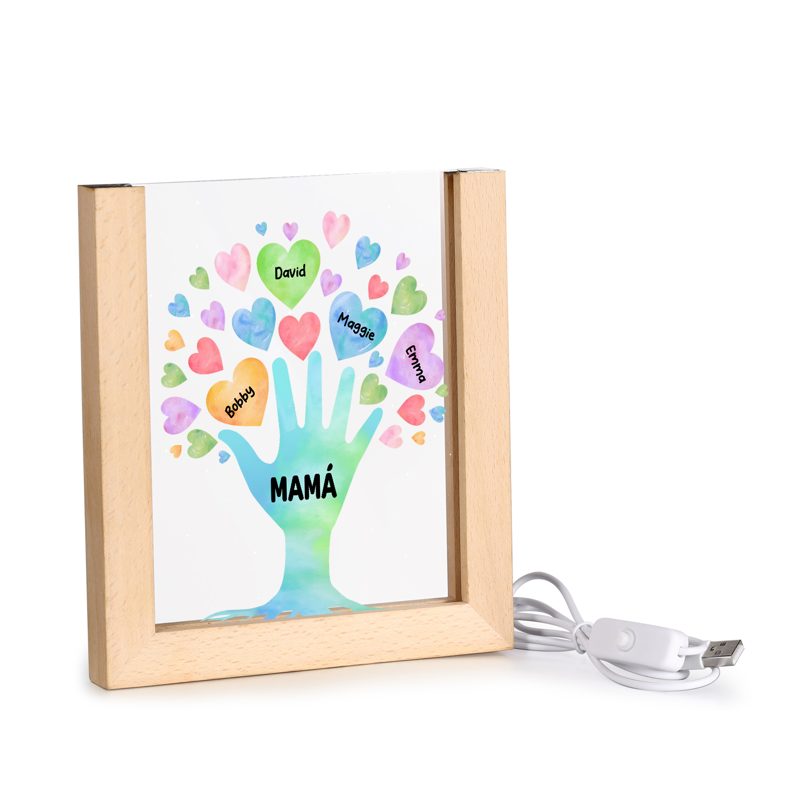 A mi mamá/abuela-Lámpara Personalizada con 2-8 Nombres y Texto "árbol y corazones" 3D Ilusión Luz de Noche-Jessemade ES
