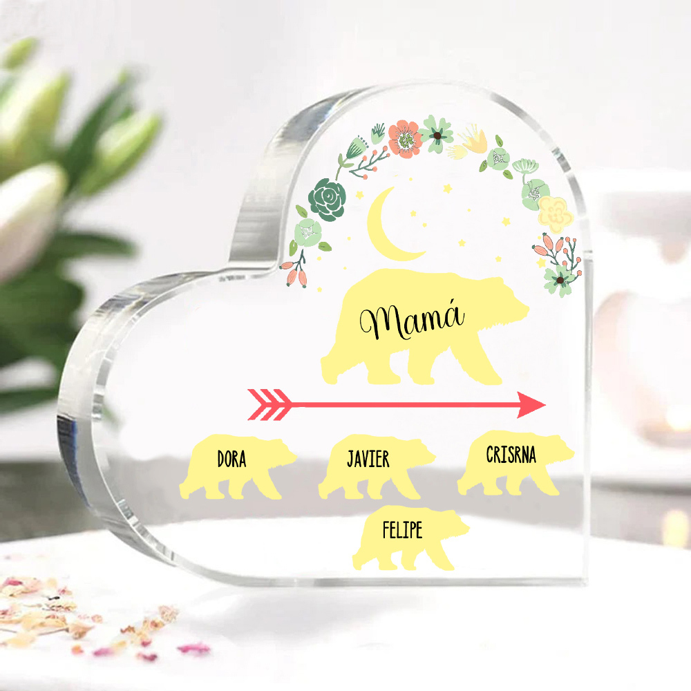 A mi mamá-Placa de acrílico en forma de corazón osos 1-6 nombres personalizados-Jessemade ES