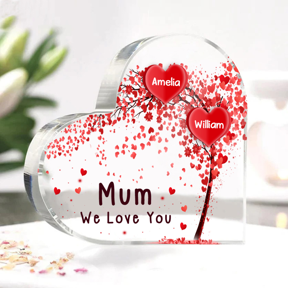 A mi mamá/abuela-Placa de acrílico "Corazones" en forma de corazón 2 nombres y 1 texto personalizados-Jessemade ES