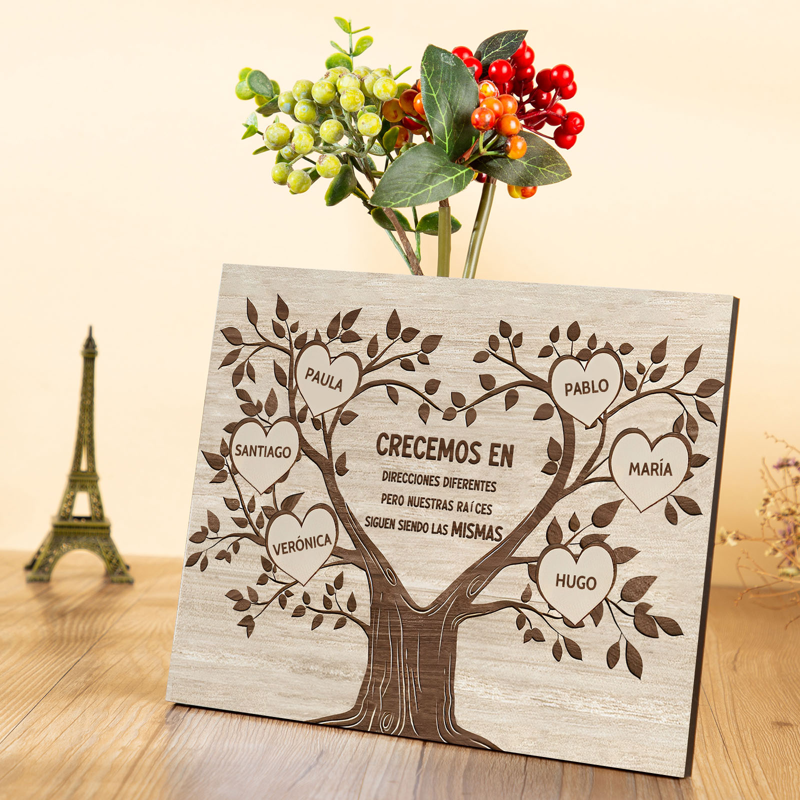 A mi familia-Lámina marco de madera Árbol de la Vida 6 nombres personalizados-Jessemade ES