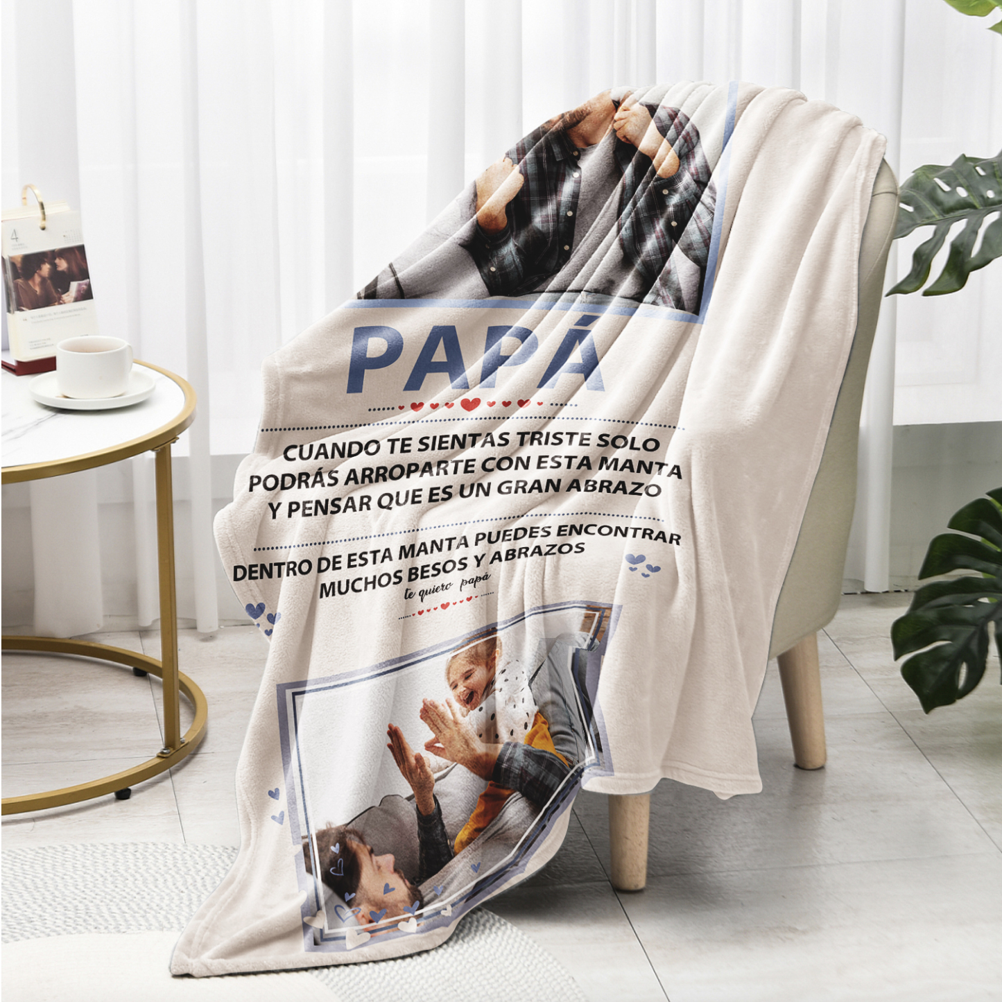 A mi padre-Manta de buen calidad personalizada con 2 fotos-Jessemade ES