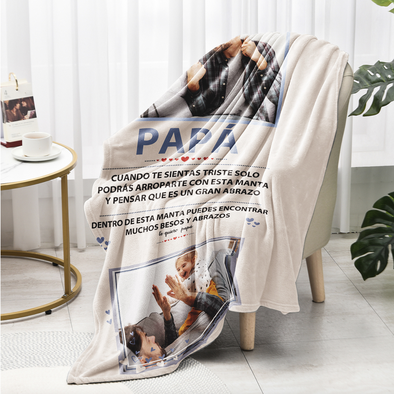 A mi padre-Manta de buen calidad personalizada con 2 fotos-Jessemade ES