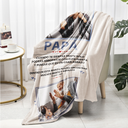 A mi padre-Manta de buen calidad personalizada con 2 fotos-Jessemade ES