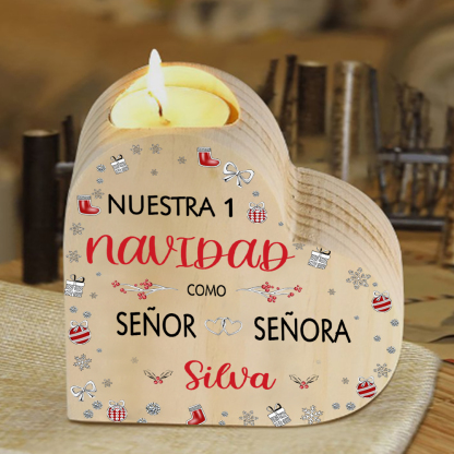 Aniversario de Navidad-Candelero de madera para pareja sin vela personalizado con apellido y número-Jessemade ES