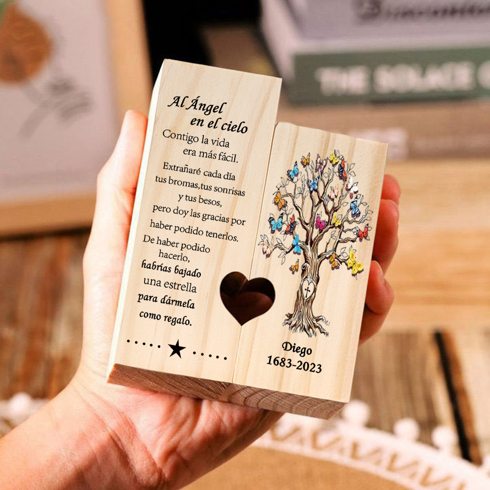 Candelero de dos piezas en memoria de ser querido de madera nombre y año personalizados sin vela-Jessemade ES