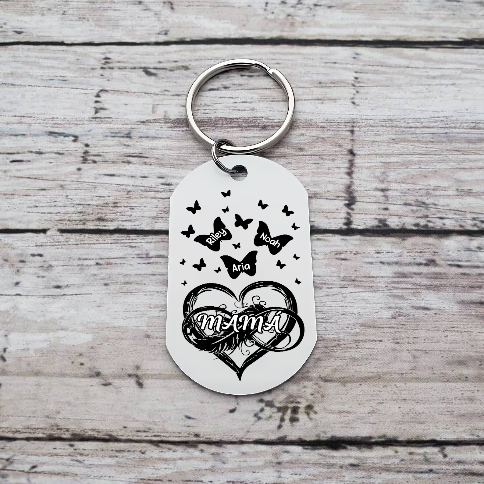 A mi mamá-Llavero 2-6 Nombres Personalizados CORAZÓN Y MARIPOSAS-Jessemade ES