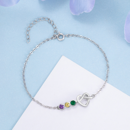 Pulsera de corazón con 3 piedras de nacimiento personalizados