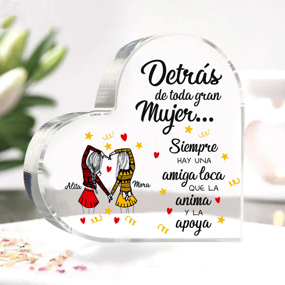 Placa de acrílico en forma de corazón para amiga con 2 nombres personalizados-Jessemade ES