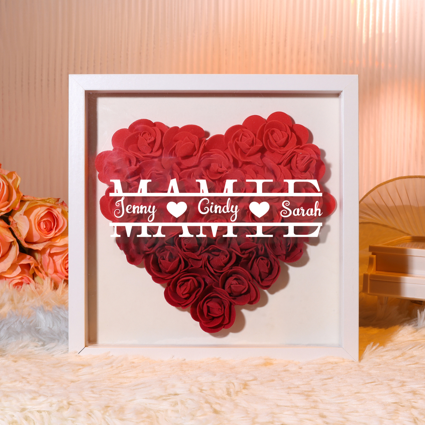 Adorno de madera de flores personalizado con 1 nombre y 1 texto-Jessemade ES