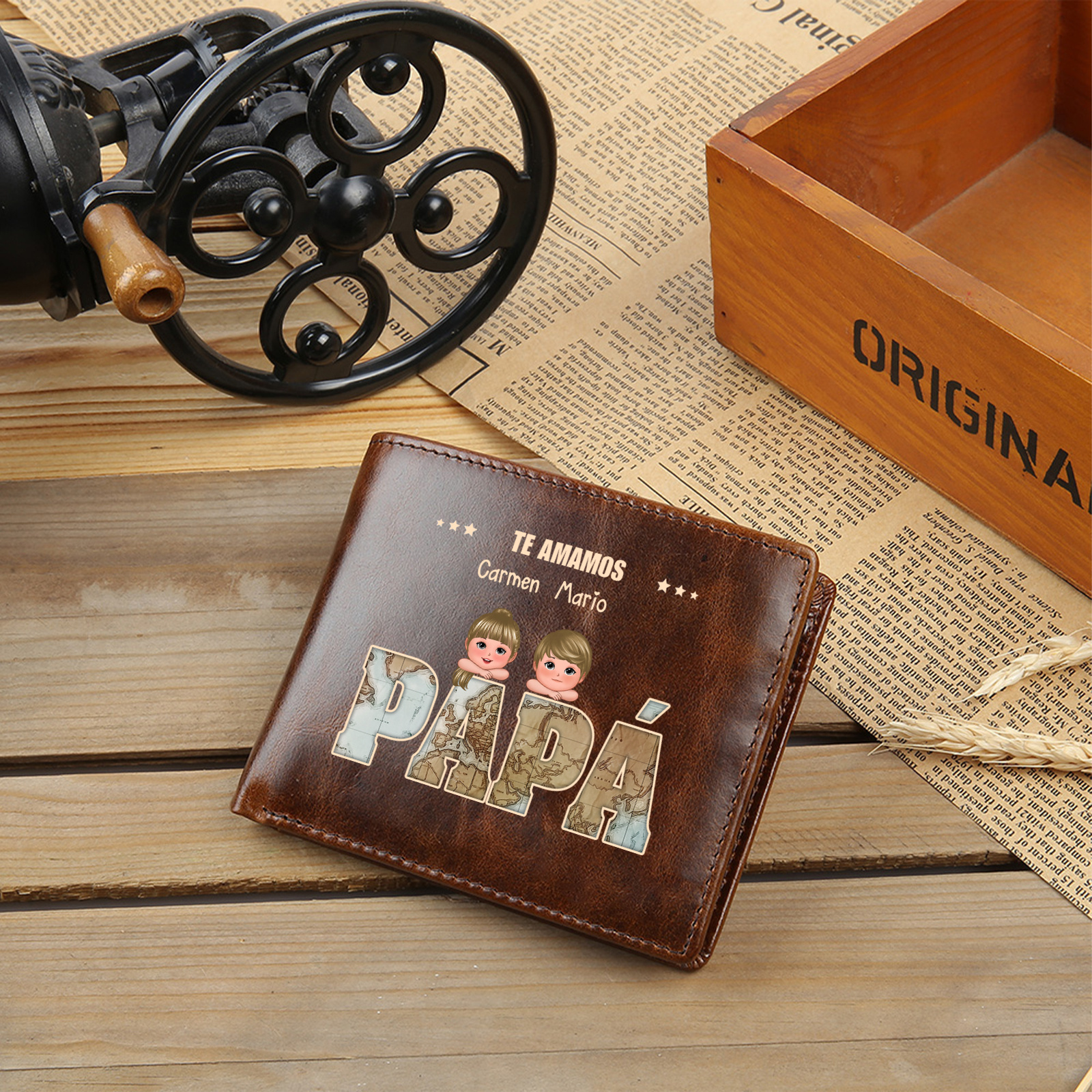 Cartera de hombre de cuero auténtico personalizada con los nombres de los hijos, 1 unidad, regalo para el Día del Padre, cumpleaños y Navidad para papá | Kettenmachen