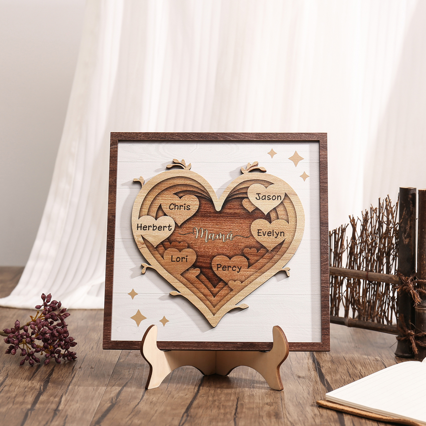A mi mamá-Adorno 2-6 nombres personalizados decoración de madera de corazón-Jessemade ES