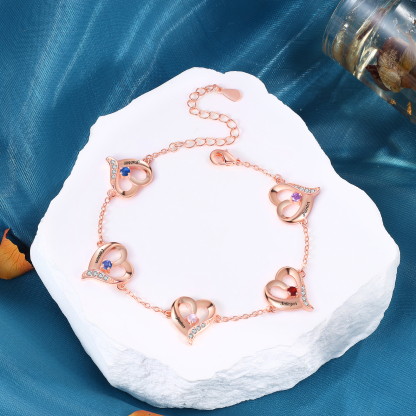Pulsera 1-7 nombres y piedras personalizados con dije de corazón-Jessemade ES