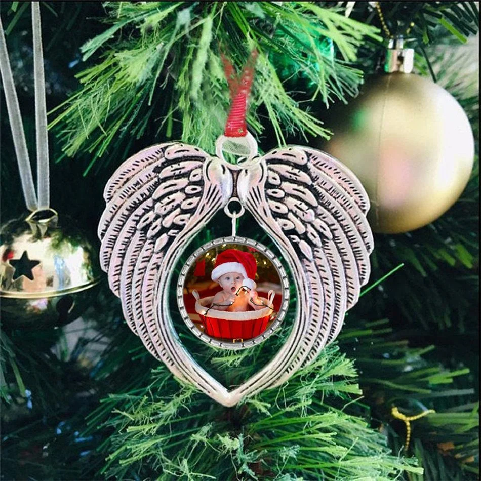 Navidad-Ornamento de alas de ángel con 1 foto personalizada