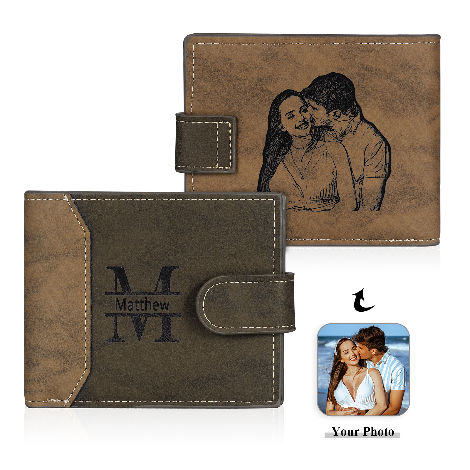 Cartera, billetera personalizada con 1 foto, 1 nombre y 1 letra monedero para hombre-Jessemade ES