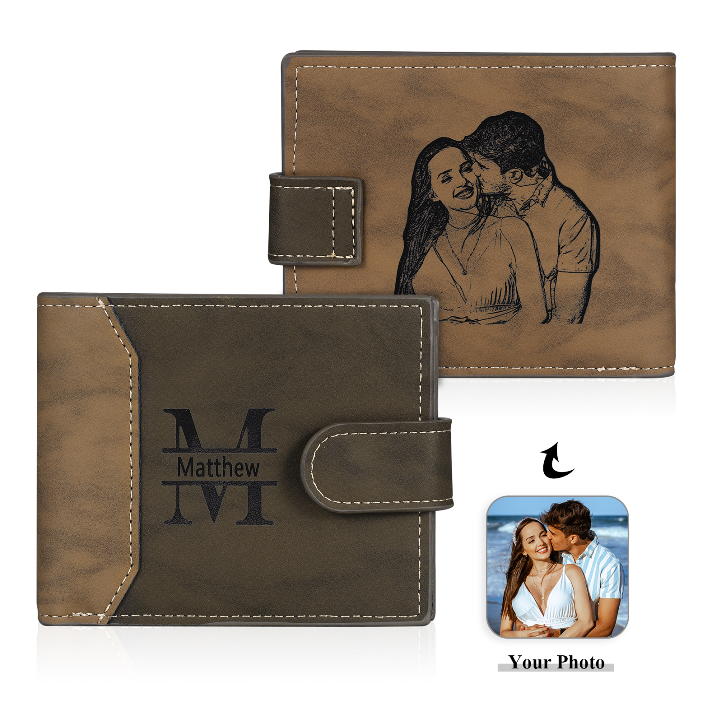 Cartera, billetera personalizada con 1 foto, 1 nombre y 1 letra monedero para hombre-Jessemade ES