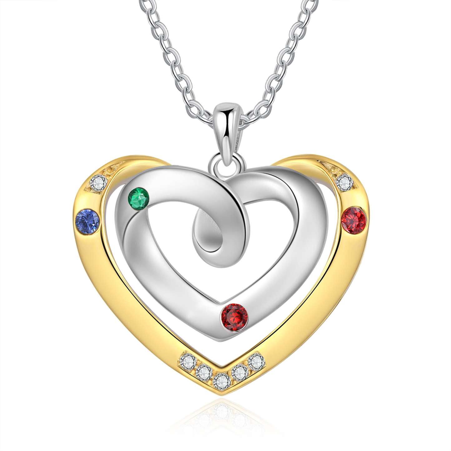 Collar de corazón con 4 nombres y piedras de nacimiento personalizados-Jessemade ES