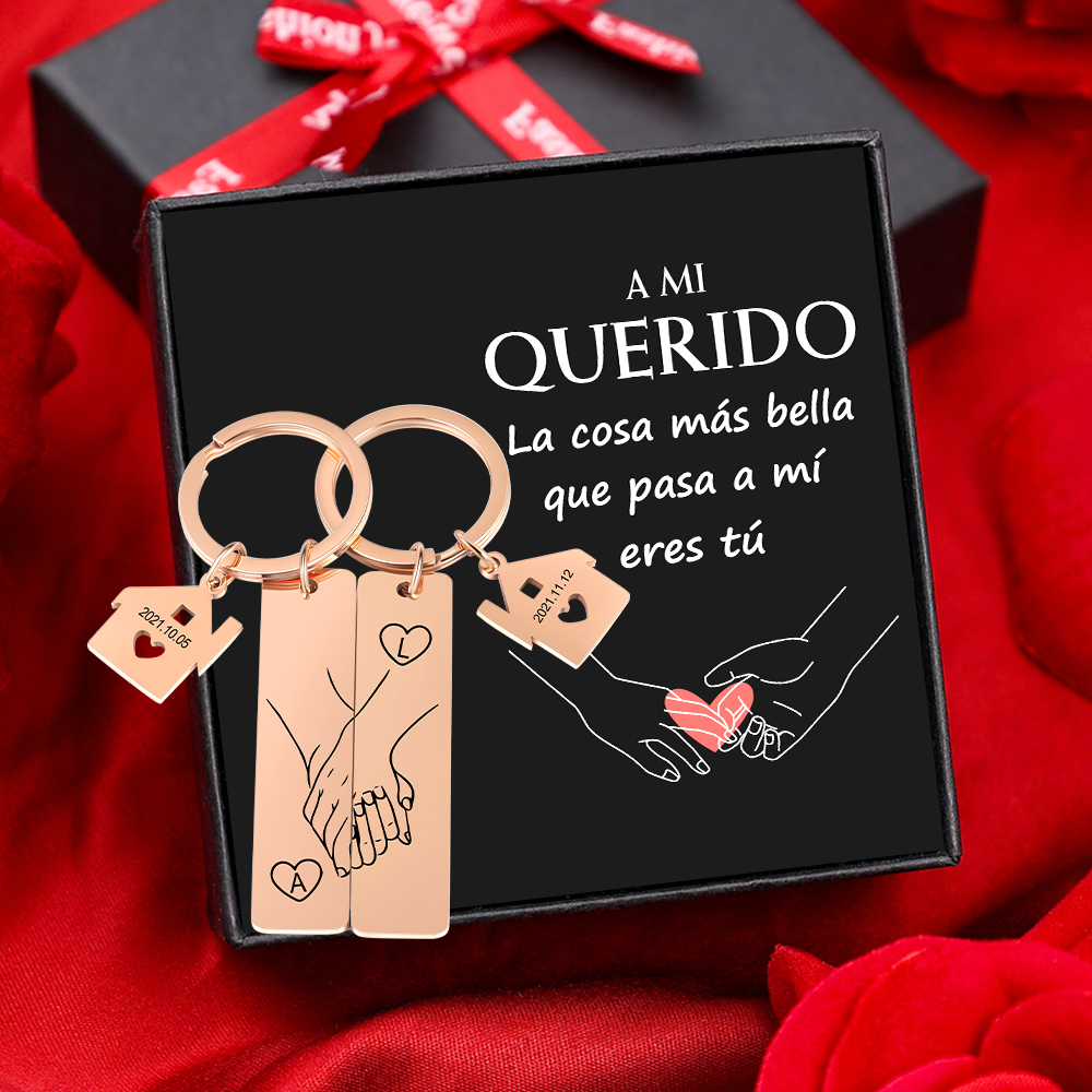 A mi querido-Llavero para pareja mano a mano 2 letras personalizadas con fecha-Jessemade ES