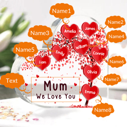 A mi mamá/abuela-Placa de acrílico "Corazones" en forma de corazón 8 nombres y 1 texto personalizados-Jessemade ES