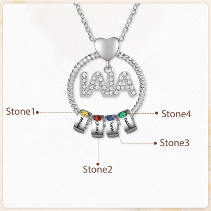 Collar a abuela con colgante de "IAIA" con 4 nombres y 4 piedras de nacimiento personalizados | Jessemade-Jessemade ES